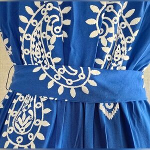 CATO est 1946 Women Jumpsuit Blue With 3D White Leaves Design Tassel Waist Tied